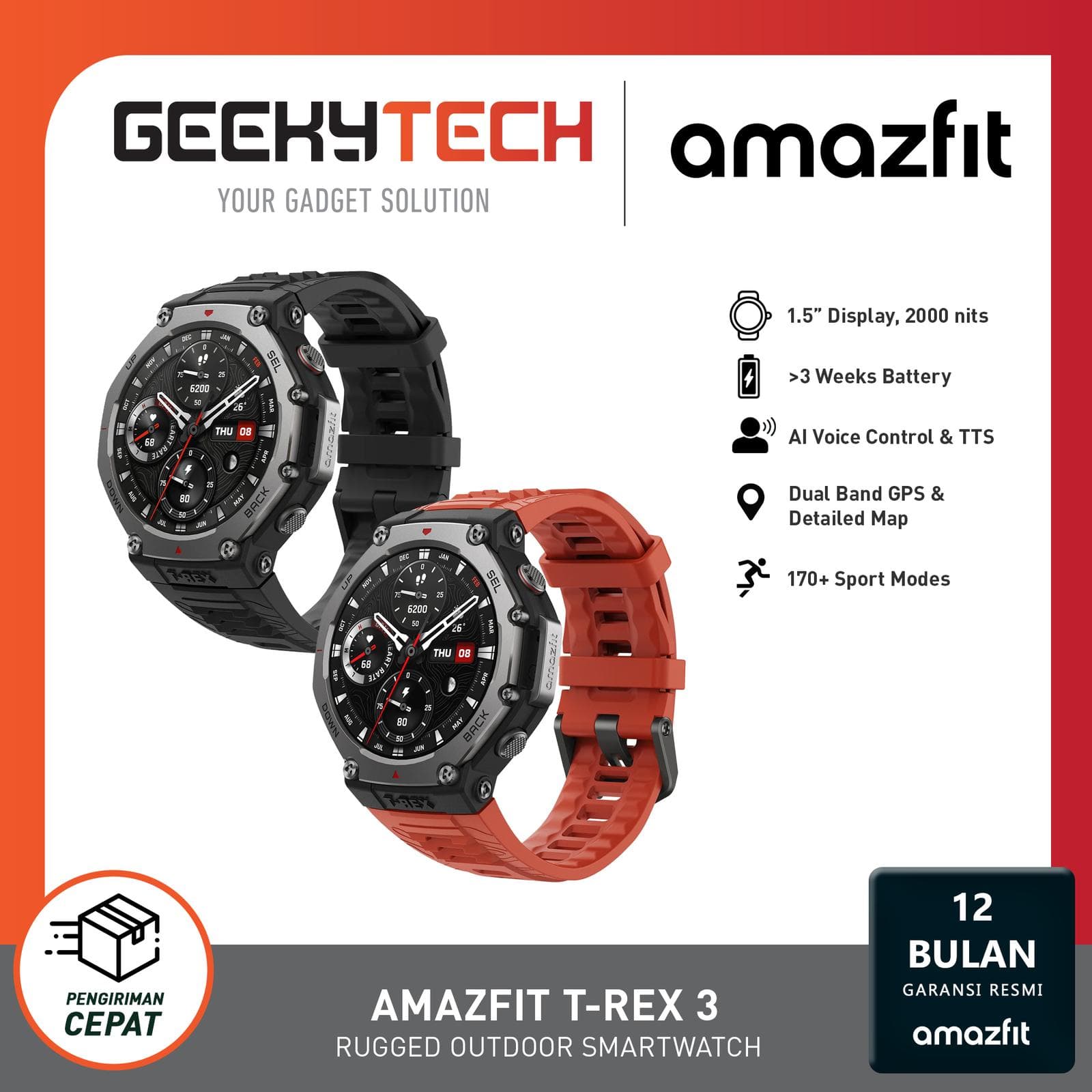 Amazfit T-Rex 3 GPS Sportwatch Jam Tangan Olahraga Original - Garansi Resmi