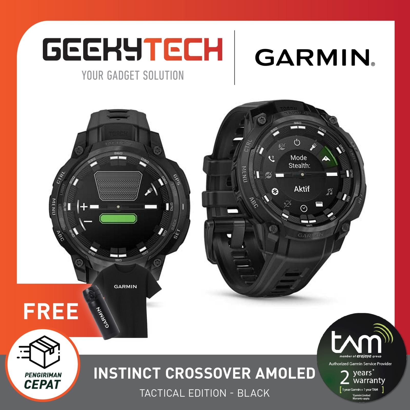 Garmin Instinct Crossover Amoled Tactical Edition Smartwatch - Garansi Resmi TAM 2 Tahun