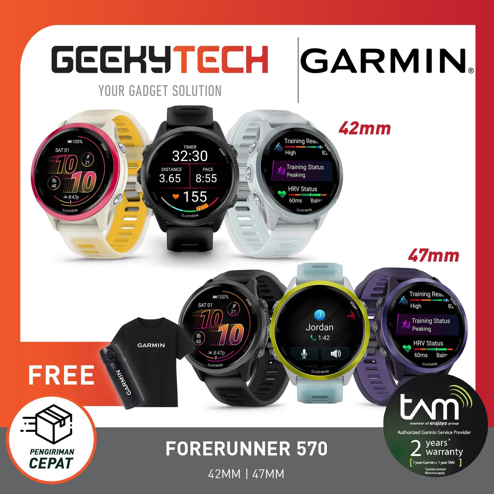 Garmin Forerunner 570 Music GPS WIFI / Garmin FR 570 GPS Music WIFI Smartwatch - Garansi RESMI TAM 2 Tahun