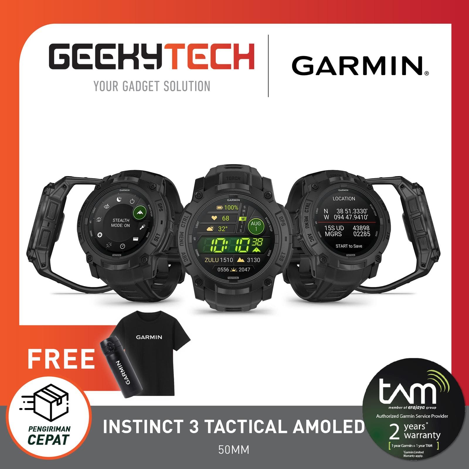 Garmin Instinct 3 Tactical AMOLED - Garansi Resmi TAM